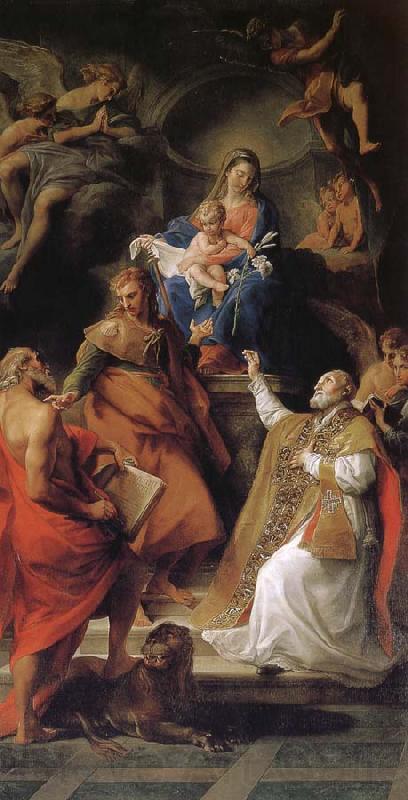 Pompeo Batoni Mary, Saint infant and Saint outstanding prosperous, Zhan Mushi Meiye, Philip Spain oil painting art